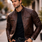 RUSTFORGE™ Classic Biker Leather Coat – Vintage Men’s Genuine Cowhide Motorcycle Jacket