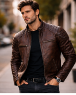 RUSTFORGE™ Classic Biker Leather Coat – Vintage Men’s Genuine Cowhide Motorcycle Jacket