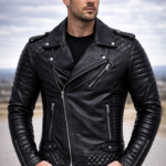 MIDNIGHT PERFECTO™ - Genuine Sheepskin Leather Motorcycle Jacket – Slim Fit Black Biker Coat for Men (Spring & Autumn)
